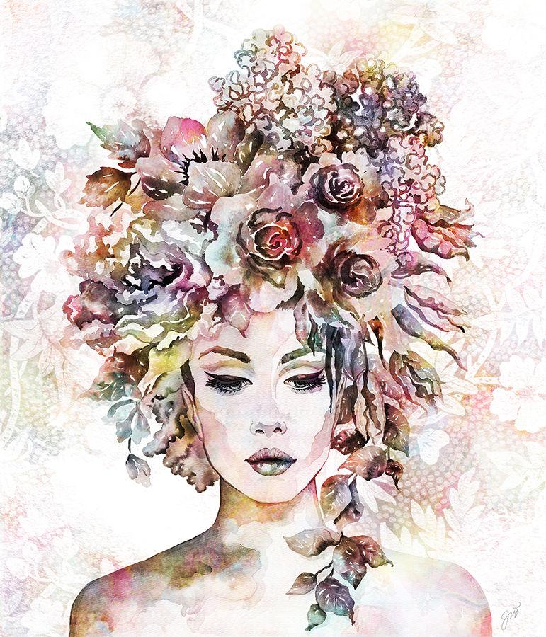 Woman Floral Portrait, Flower head woman Canvas Print, outlet Heavenly Perfection, Flor